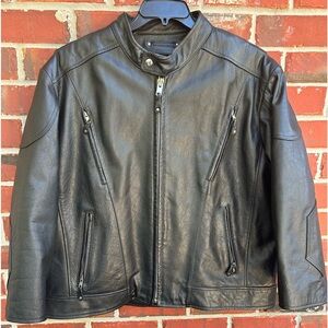 Wilsons Open Road Black Leather Biker Motorcycle Jacket Removable Quilted Liner